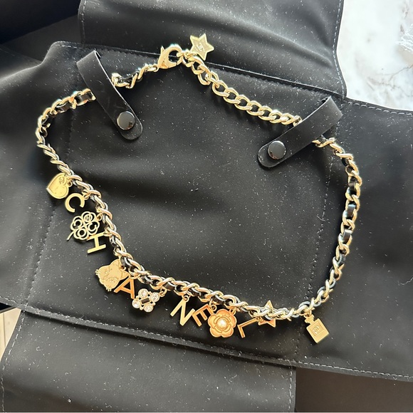 CHANEL Lambskin Crystal CC Logo Charming Necklace in Gold and Black - Picture 11 of 13